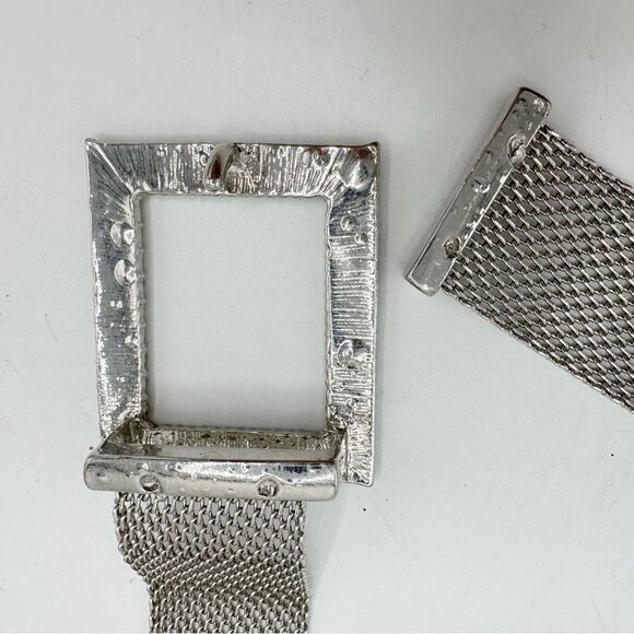 Zara Silver Mesh Belt w/Rhinestone Buckle and Accents Holiday Formal Cocktail - Picture 7 of 12